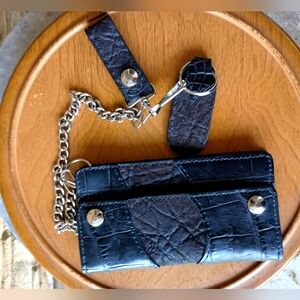 Black Biker Leather Wallet with Chain